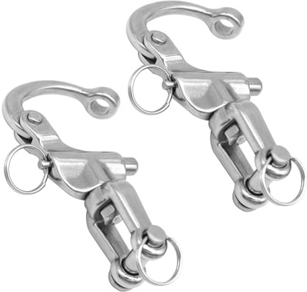 ARTSEWPLY 2pcs 3 1/3 316 Stainless Steel Boat Mooring Swivel Hooks Quick Release Marine Anchor Rope Clips Small Sailing Shackles for Yacht Rigging and Deck Hardware