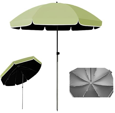 Générique Grand Parasol De Marché pour Terrasse, Inclinable, Revêtement Noir, Étanche & Protection UV, Structure À 3 Couches avec 8 Baleines(Green,200cm/6.5ft)
