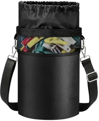 Peg Bag for Washing Line, Black Hanging Clothes Peg Storage Bag with Hooks | Waterproof Peg Bag with Shoulder Strap Drawstring for Laundry Pegs, Indoor Outdoor Peg Basket Organizer Holds 100–200 Pegs