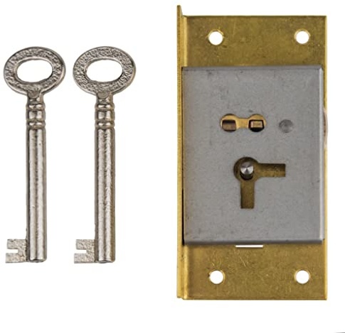 Right Hand Cabinet Door or Drawer Brass Half Mortise Lock w/Two Skeleton Keys | HL6-SBR