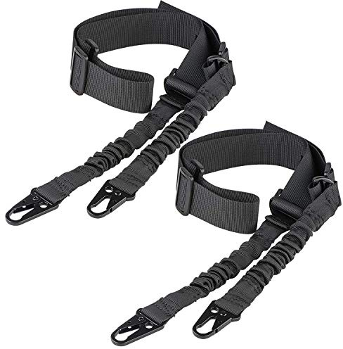 CVLIFE Two Points Sling with Length Adjuster Traditional Sling with Metal Hook for Outdoors Black 2 Pack