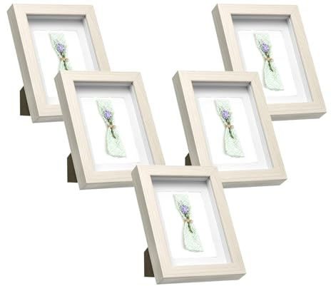 EUGAD 3D Bilderrahmen zum Befüllen, Bilderrahmen 13x18 cm, 5er Set Objektrahmen, Tiefer Rahmen für Objekte bis 1,5 cm, Holzrahmen Collage mit Papier-Passepartout, Eiche