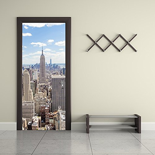 LLWYH Papel Pintado Puerta 3D New York Manhattan PVC Autoadhesivo Impermeable Fotomurales Home Decoración