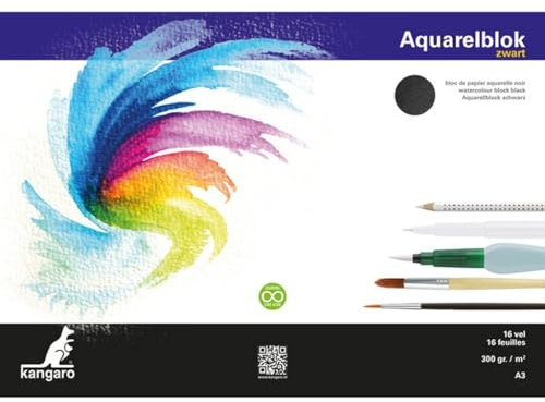 Kangaro Aquarellpapier A3, 300 gram, 16 Blatt, schwarz