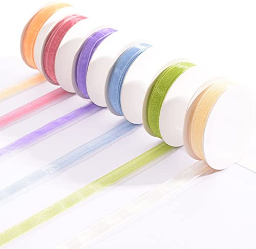 Vaessen Creative Set Nastro Organza, Primavera, 6 Colori, 6mm x 2m, Bordo Decorativo per la creazione di biglietti per Pasqua, Scrapbooking, Confezioni regalo, Regali per battesimo e Progetti Creativi