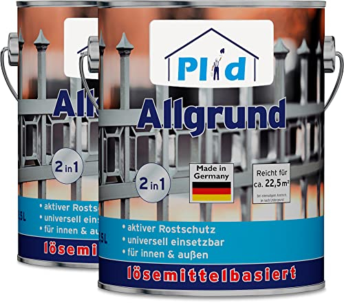 Plid® Allgrund weiß - Spezialgrundierung & universell anwendbar - überlackierbar - aktive Rostschutzpigmenten - schnelltrocknend - wetterbeständig - für innen & außen - Made in Germany 5l