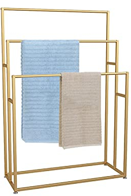 SJASD Handtuchhalter, 3-stufiger Freistehender Badezimmer-Handtuchhalter, Rostbeständiger Habdtuchhalterung, Handtuchständer ​für Außenpool, Hotel, Strand,Gold