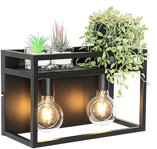 Qazqa Industrie Wandleuchte, Wandlampe - Cage Rack - Schwarz, Rechteckig, max. 60W, Geeignet für LED, 2-flammig, 40cm, Ideal als Wohnzimmerlampe und Flur