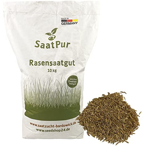 SaatPur® Rasensamen Berliner Tiergarten 10kg für ca. 400 m², Mehrjährige Zierrasen Rasenmischung aus Mehreren Rasenarten, meistens 4 bis 5, satt grün, Schmuckrasen für Neusaat + Nachsaat