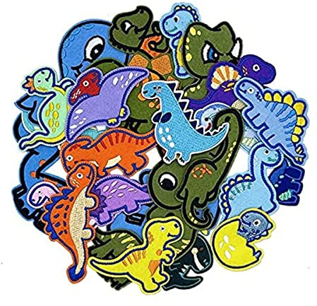 Stryklappar barn, 26 stycken patchar att stryka, broderade lappar, dinosaurielappar, tyglappar för att stryka på för gör-det-själv t-shirt jeans, kläder, väskor, lapplappar