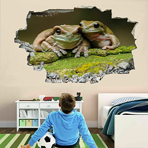 Frosch 3D Wandtattoos Durchbruch Wandsticker Wandbilder Tier Abnehmbare Vinyl Selbstklebend Wanddeko Wandaufkleber Gras Wanddeko für Wohnzimmer Kinderzimmer Junge Mädchen Teenager Zimmer Badezimmer