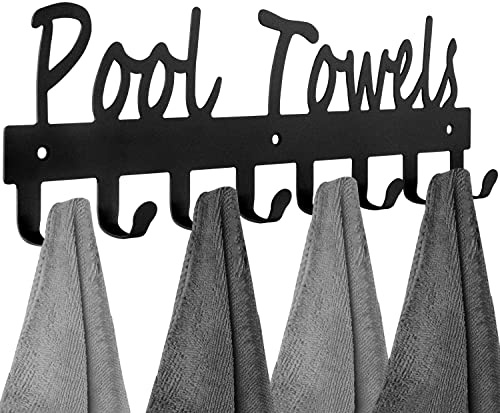 Pool Towel Hooks for Bathroom Wall Mount Towel Rack Towel Holder Carbon Steel Hanger Organizer Indoor Outdoor for Robe, Towel, Coat, Swimsuit, Umbrella, Bag, Keys(Matte Black)