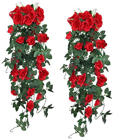 RECUTMS Artificial Hanging Rose Flowers for Outdoors 2PCS 3.3Ft Rose Vine Garlands for Decoration Artificial Hanging Plants for Home Living Room Garden Wedding Indoor Outside Decor