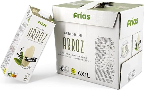 Frías - Bebida Vegetal de Arroz - Rica en Calcio y Vitamina D - Pack de 6 Unidades de 1L - 100% Vegana - Sin Gluten, Sin Lactosa, Sin Azúcares Añadidos y Sin Grasas Saturadas - Elaborada en España