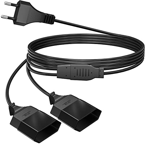 5M Stromkabel Verlängerung Netzkabel, 2-in-1 Verlängerungskabel Typ-C-Stecker Eurostecker auf Doppel Typ-C Euro Buchse, 0,75 mm² Max. 2,5A/250V für TV PC Computer Monitor Lampe Haushaltsgeräte,Schwarz