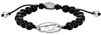 Diesel Bracciale da uomo, Bracciale con perline in agata nera, lunghezza: 250 mm, larghezza: 23 mm, altezza: 11 mm, DX1434040