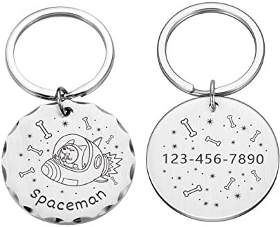 Personalisierte Hunde- Und Katzenhalsband-ID-Tags Personalisierte Weltraum-Hundemarke Gravieren Sie Den Namen Des Hundehalsbands Ant lost Dogs Typenschild Haustierzubehör,Silber,30X30MM