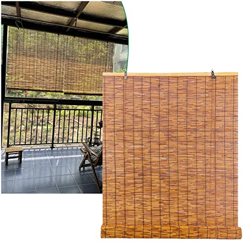 CcacHe Outdoor Bambus Rollo Retro Bambusrollo Blickdicht 60cm 80cm 100cm 120cm 150cm Breit Anti-UV Fenster-Rollo Bambus Jalousie Raffrollo Holzrollos Für Balkon Fenster, Anpassbar
