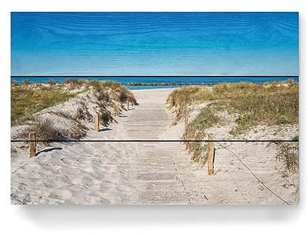 artboxONE Holzbild 45x30 cm Natur Strandzugang, Düne, Meer von Künstler Rico Ködder