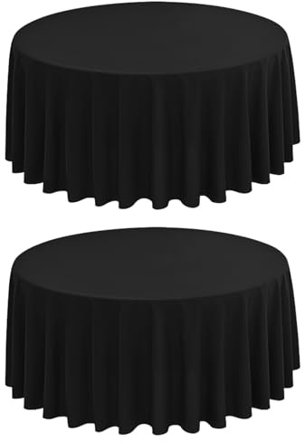 FXKS 2 Stück Schwarz Runde Tischdecke 177 cm,Runde Polyester-Tischdecke | Flecken- und Knitterfeste Tischdeckes,Waschbare Runde Tischdecken aus Stoff für Hochzeit, Bankettparty, Restaurant, Essen