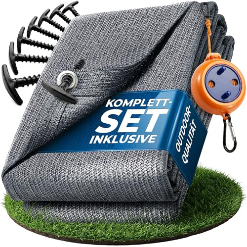 valuents Vorzeltteppich - blau/grau - Verschiedene Größen - Camping Teppich Outdoor - Zelteppich Wohnwagen/Wohnmobil inkl. Tragetasche +Plus: Wäscheleine & 8 T-Heringe