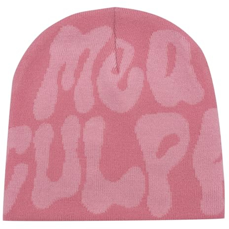 boseucn Y2k Beanie Mütze Herren Damen Teenager Y2k Cap Winter Knit Skater Beanie Mütze Hip Hop Strickmützen Baumwolle MEA Culpa Printed Y2k Beanie Cap Hat Pink Harajuku Fashion Wintermütze