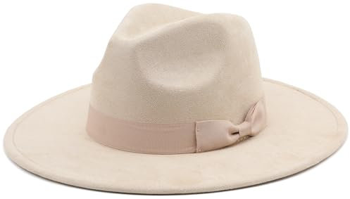 Pro Celia Fedora-Hut mit breiter Krempe, für Herren und Damen, großer Rancher, Filzhut, Beige, Einheitsgr��e