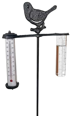 La Grande Prairie Pluviomètre en Fonte avec thermomètre 22x88cm