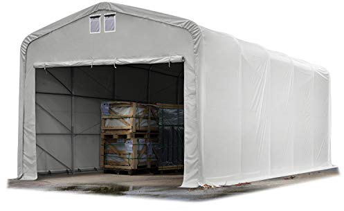 TOOLPORT Lagerzelt 5x10 m Zelthalle / 2,6 m Seitenhöhe reißfeste PVC Plane 850 N grau mit Statik (Erduntergrund)