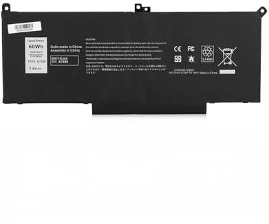 JPking 60Wh F3YGT Batteria per laptop Dell Latitude 12 7000 7280 7290 13 7380 7390 P29S002 14 7480 7490 P73G002 E7480 E7280 E7290 Business Notebook DM3WC DM6WC 2X39G KG7VF V4940 451-BBYE 453-BBCF 7.6V