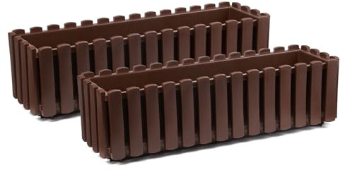 Tymar Blomlåda i lantlig stil, balkonglåda, växtlåda på landet, 2-pack, trädgård, balkong, terrass (brun, 60 cm)