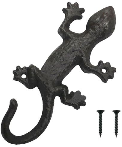 Molyorch 1 Stücke Gecko Garderobenhaken, Rustikale Garderobenhaken, Gusseisen Wandhaken mit Schrauben, Zum Aufhängen von Kleidung, Schlüsseln, Hüten und Taschen