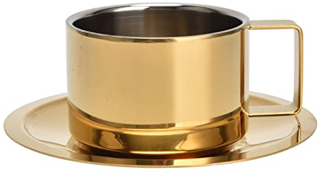 flexman Juego de Tazas de Café, Taza de Café y Platillo de Acero Inoxidable de Moda Dorada para Expreso Casero, Capuchino, Café con Leche, Café Moca