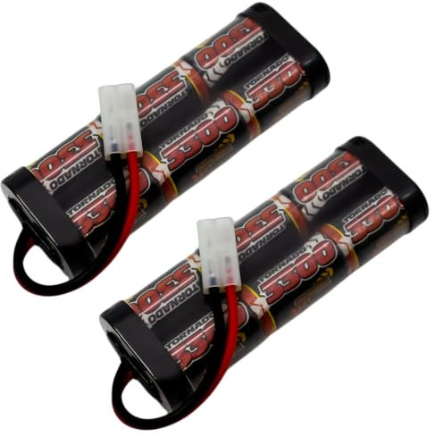 Overlander Batteries Twin Pack 3300mAh 7.2V NiMH RC Car Battery Pack with Tamiya Plug for Remote Control Cars, Monster Trucks and RC models - High Capacity, Low Self-Discharge, Rechargeable Batteries