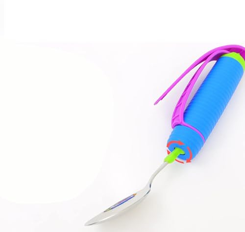 Cuchara giratoria antideslizante, cuchara de ayuda para comer para discapacitados, utensilio adaptable con correa ajustable para artritis de Parkinson, cabezal de rotación flexible de 360°