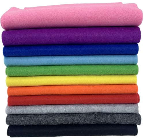 EDGEAM Filzstoff 11 Filzblätter 20x90 cm Bastelfilz 1,4mm dick Weiche Bunt Filz zum Basteln für Handarbeit DIY Nähprojekt Patchwork Dekorationen (20cm x 90cm)