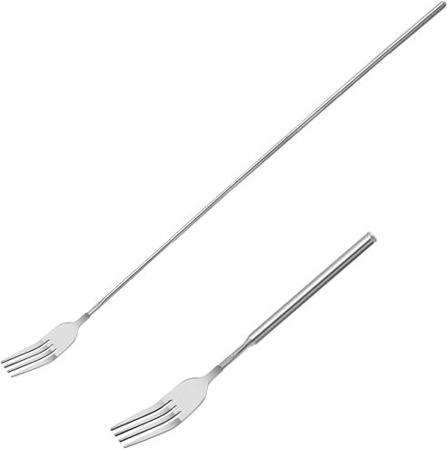 Ptwola Ausziehbare Gabel Edelstahl Teleskop-Verlängerung Essgabel einziehbar stabil für Grill Obst Dessert Gabel mit langem Griff 645 cm Küchengabeln zum Essen Pickle Fondue Kochen im Freien