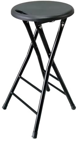 Sgabello da bar pieghevole in plastica portatile con manici, per adulti e esterni, sgabello alto, pieghevole, per interni, giardino, nero (60 cm)