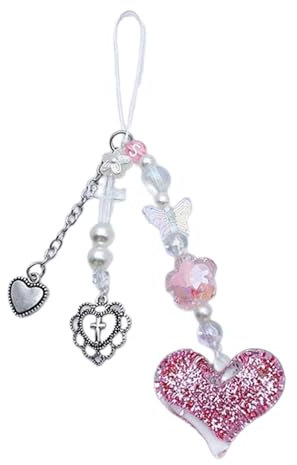 Yjcnelcr Schlüsselanhänger für Frauen, süßer, cooler Glitzer-Herz-Charm-Anhänger, Handy-Riemen, Taschenanhänger, hängende Dekoration für Schlüssel, Tasche, Geldbörse, Tasche, Dekoration, Handyanhänger