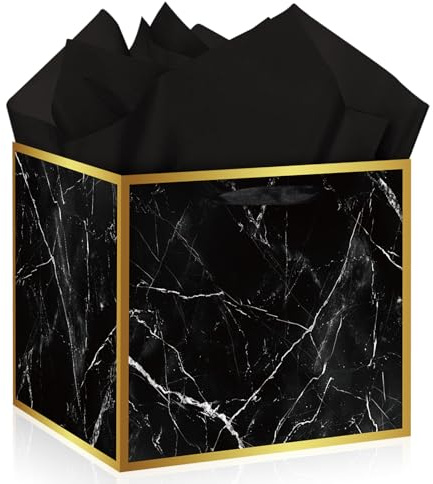Woosytoo Extra große schwarze Geschenktüte für Männer, 30 cm, Marmor-Geschenktüten, große Geschenkbox mit Seidenpapier, elegante schwarz-goldene Geschenkpapiertüte für Vatertag, Hochzeit, Trauzeugen