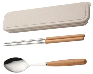IMIKEYA 2-teiliges Campinggeschirr-set Mit Holzgriff Essstäbchen Löffel Und Aus Edelstahl Tragbares Besteck Für Unterwegs
