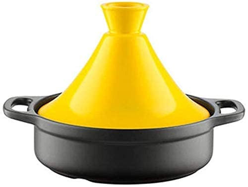 Cast Iron Moroccan Tagine Pot, Practical Casserole Dishes Moroccan Tagine Pot Ceramic Casserole Saucepan with Cone-Shaped Funnel Cover Suitable (Yellow)