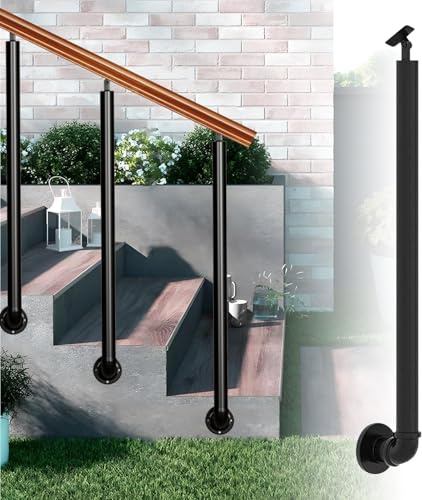 Renmlion Stair Railing Wrought Iron Transitional Handrails Pickets for Outdoor Step Side-Mounted Hand Rail with Fittings Porch Decking Railings Posts for Villa Loft Entryway(65cm(25.6in))
