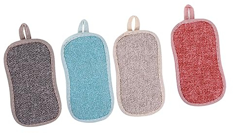 HAPINARY Reusable Dish Cloth, Kitchen Cleaning Sponge Pad, 4pcs Double-Sided Dishwashing Sponge Scrubber, Fibre and Nylon, Strong Water Absorption for Family Daily Cleaning Random Color