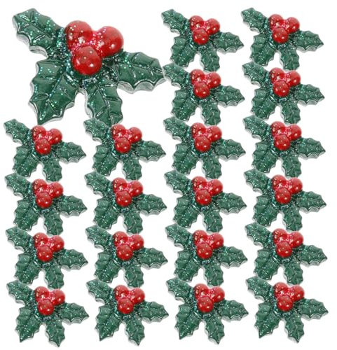 PartyKindom 50stücke Teiliges Resin Stechpalmenblätter Und Beeren Ornamente Für Weihnachtskränze Bastelprojekte Und Festliche Dekorationen Tiefgrüne Glitzer-designs