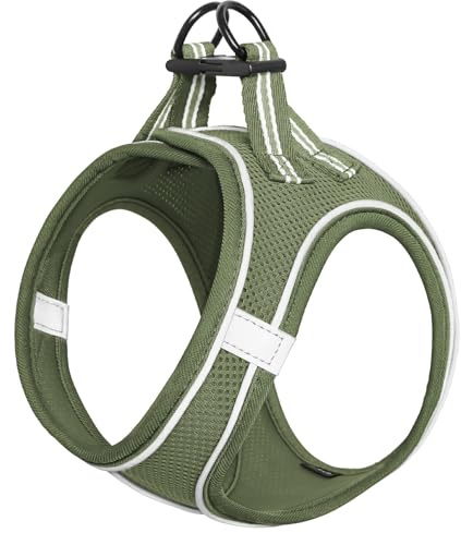 HEELE Harnais pour Chiens Harnais Rembourré en Mesh Doux pour Chiots Veste Respirant Réglable Réfléchissant Intérieur pour Marcher Courir Formation, Armée Vert, S