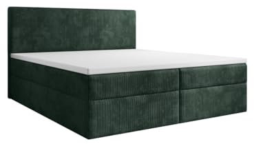 Luxusbetten24 Boxspringbett Soft in Cord 140x200 mit Stauraum | Bezug: Cord | Farbe: Grün | Härtegrad: H3 (70-100kg) - mittelfest