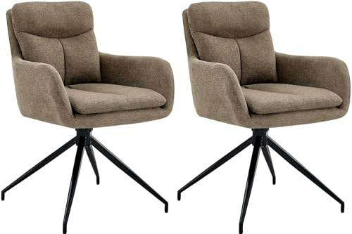 CLP Esszimmerstuhl 2er Set drehbar Somers Stoff, 180° schwenkbare Sessel mit Armlehnen und Rückenlehnen, Küchenstühle gepolstert | Farbe braun