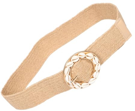 Ipetboom Boho Damen Taillengürtel Elastisch Mit Natürlicher Runder Muschelschnalle Stretch Gürtel Für Urlaub Freizeit Kleider Breiter Bohemian Style Rosshaar Gürtel