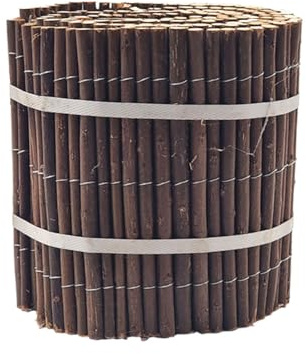 Rasenkante aus Weidenholz, 2 m, natürliches Weidenholz, mit Metallbändern, 20 cm hoch (braun)